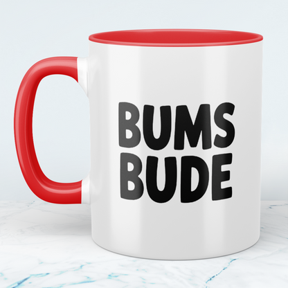 Bedruckte Spaß-Tasse BUMSBUDE – Geschenkidee für Büro & Alltag
