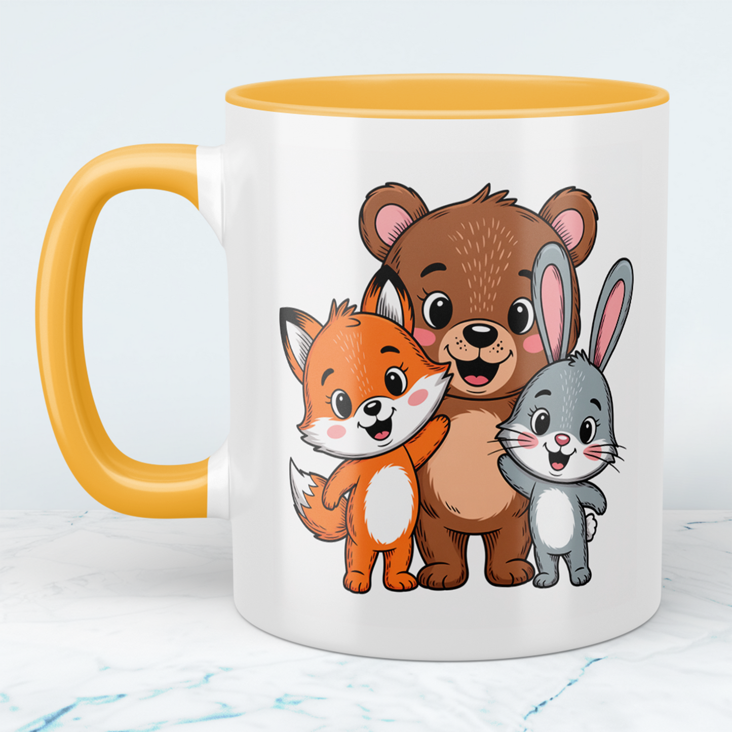 Süße Kindertasse mit Bär, Fuchs und Hase – Liebevolles Geschenk für Kinder & Familie