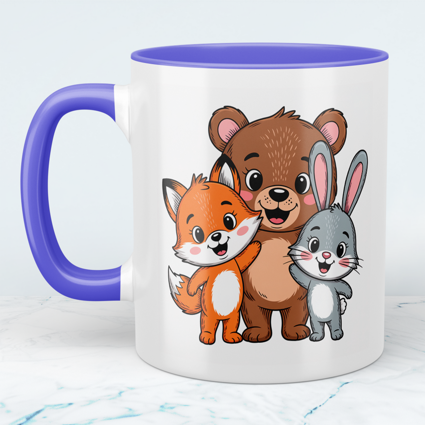 Süße Kindertasse mit Bär, Fuchs und Hase – Liebevolles Geschenk für Kinder & Familie