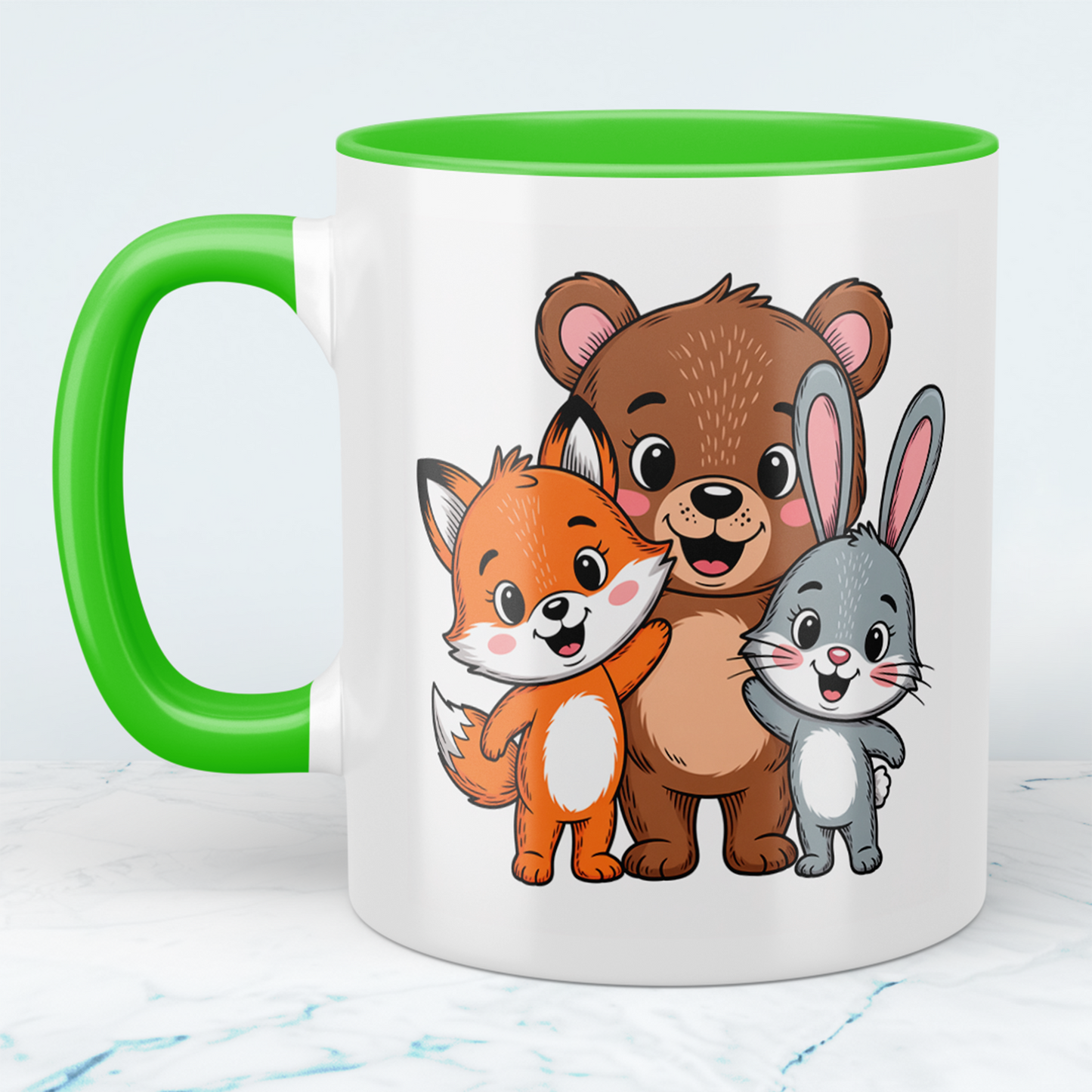 Süße Kindertasse mit Bär, Fuchs und Hase – Liebevolles Geschenk für Kinder & Familie