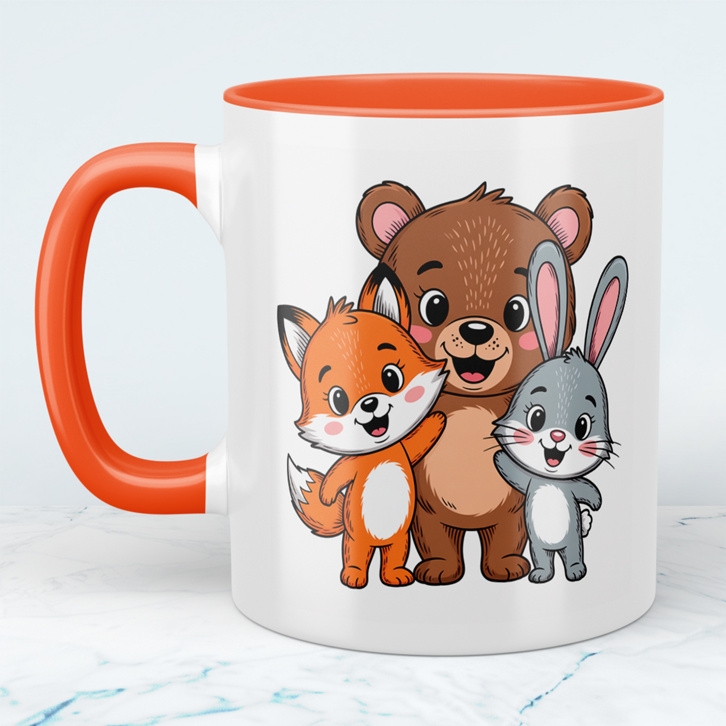 Süße Kindertasse mit Bär, Fuchs und Hase – Liebevolles Geschenk für Kinder & Familie