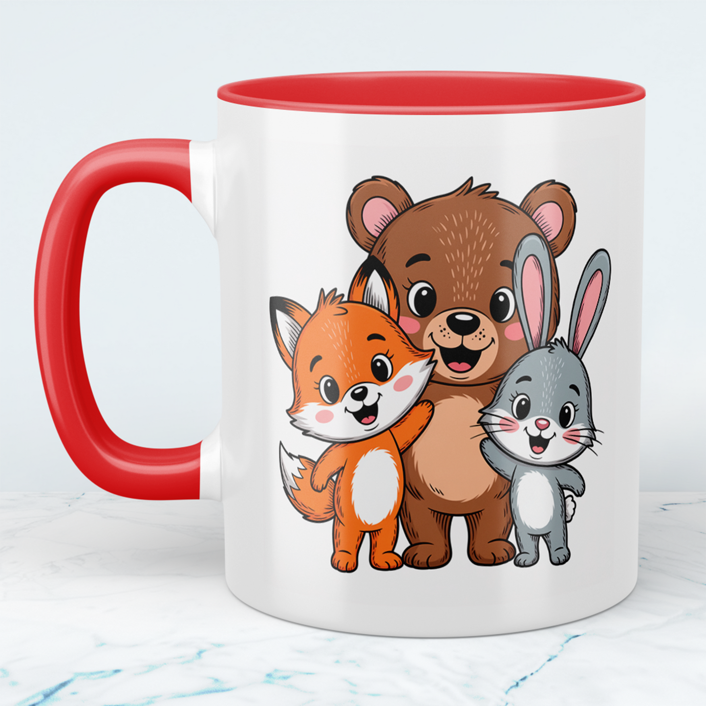 Süße Kindertasse mit Bär, Fuchs und Hase – Liebevolles Geschenk für Kinder & Familie