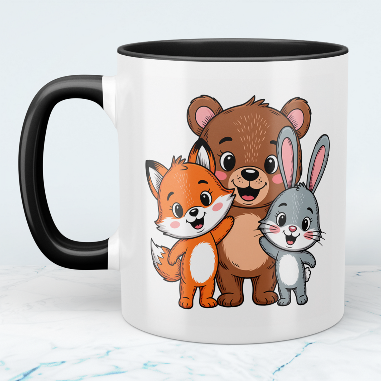 Süße Kindertasse mit Bär, Fuchs und Hase – Liebevolles Geschenk für Kinder & Familie