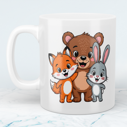 Süße Kindertasse mit Bär, Fuchs und Hase – Liebevolles Geschenk für Kinder & Familie