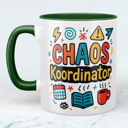 Humovolle bedruckte Tasse – Perfekt für das Büro – Für Kolleginnen und Kollegen – Spruch: CHAOS - Koordinator