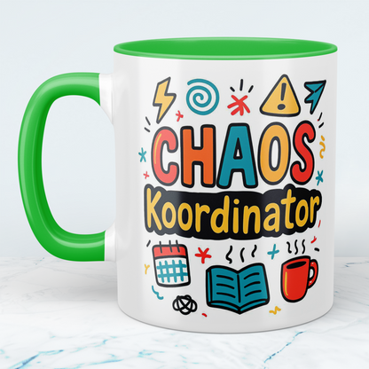 Humovolle bedruckte Tasse – Perfekt für das Büro – Für Kolleginnen und Kollegen – Spruch: CHAOS - Koordinator