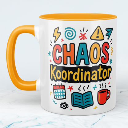 Humovolle bedruckte Tasse – Perfekt für das Büro – Für Kolleginnen und Kollegen – Spruch: CHAOS - Koordinator