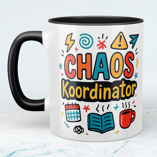 Humovolle bedruckte Tasse – Perfekt für das Büro – Für Kolleginnen und Kollegen – Spruch: CHAOS - Koordinator