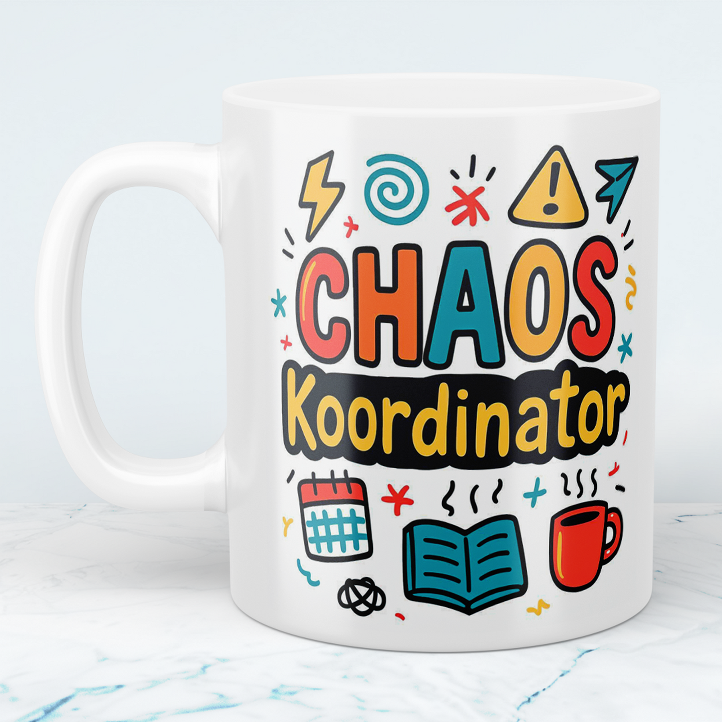 Humovolle bedruckte Tasse – Perfekt für das Büro – Für Kolleginnen und Kollegen – Spruch: CHAOS - Koordinator