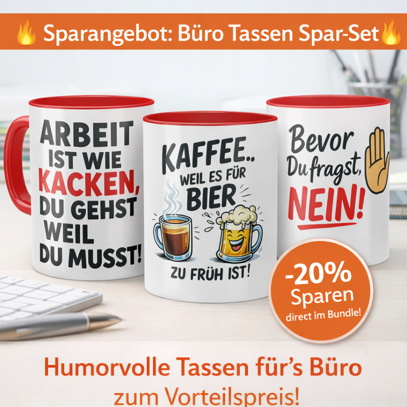 Büro Tassen Spar-Set mit drei lustigen Spruch-Tassen