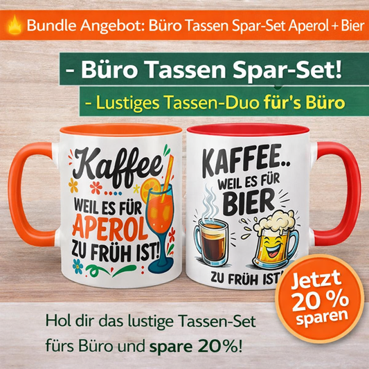Büro Tassen Spar-Set Aperol & Bier – 2 lustige Kaffeetassen im Bundle | Geschenk fürs Büro