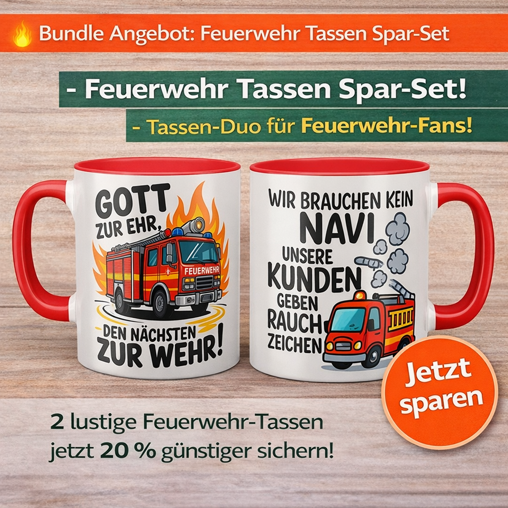 Feuerwehr Tassen Spar-Set – 2 lustige Feuerwehr Kaffeetassen im Bundle | Geschenk für Feuerwehrfans