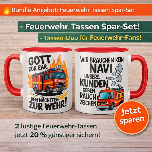 Feuerwehr Tassen Spar-Set – 2 lustige Feuerwehr Kaffeetassen im Bundle | Geschenk für Feuerwehrfans