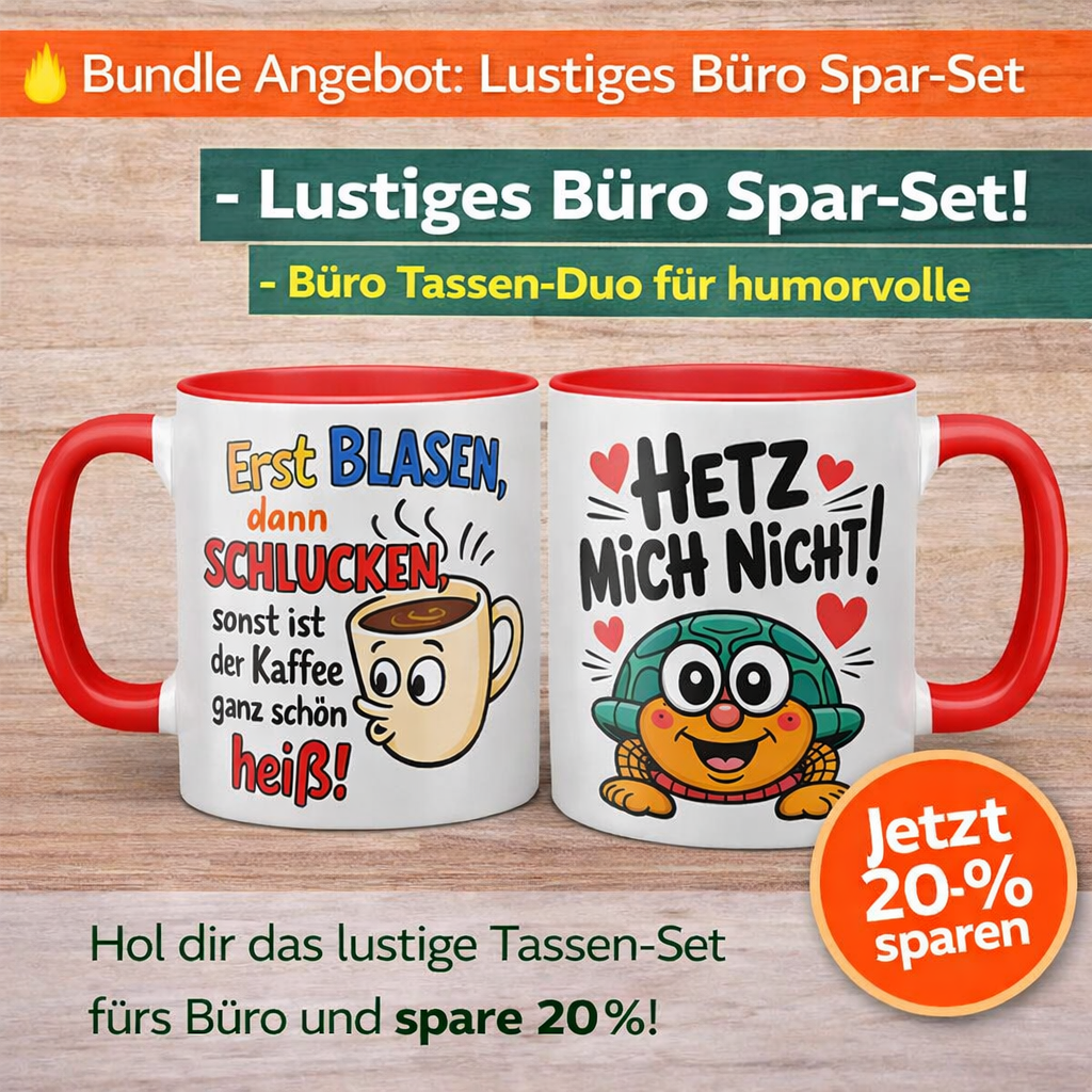 Lustiges Büro Tassen Spar-Set – 2 witzige Spruch Kaffeetassen im Bundle | Geschenk für Kollegen
