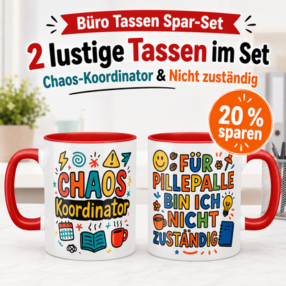 Lustige Büro Tassen im 2er Set – Chaos Koordinator & Für Pillepalle bin ich nicht zuständig