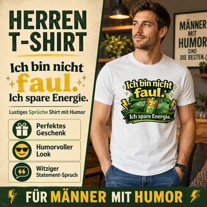 Herren T-Shirt „Ich bin nicht faul. Ich spare Energie.“ – Lustiges Sprüche Shirt mit Humor