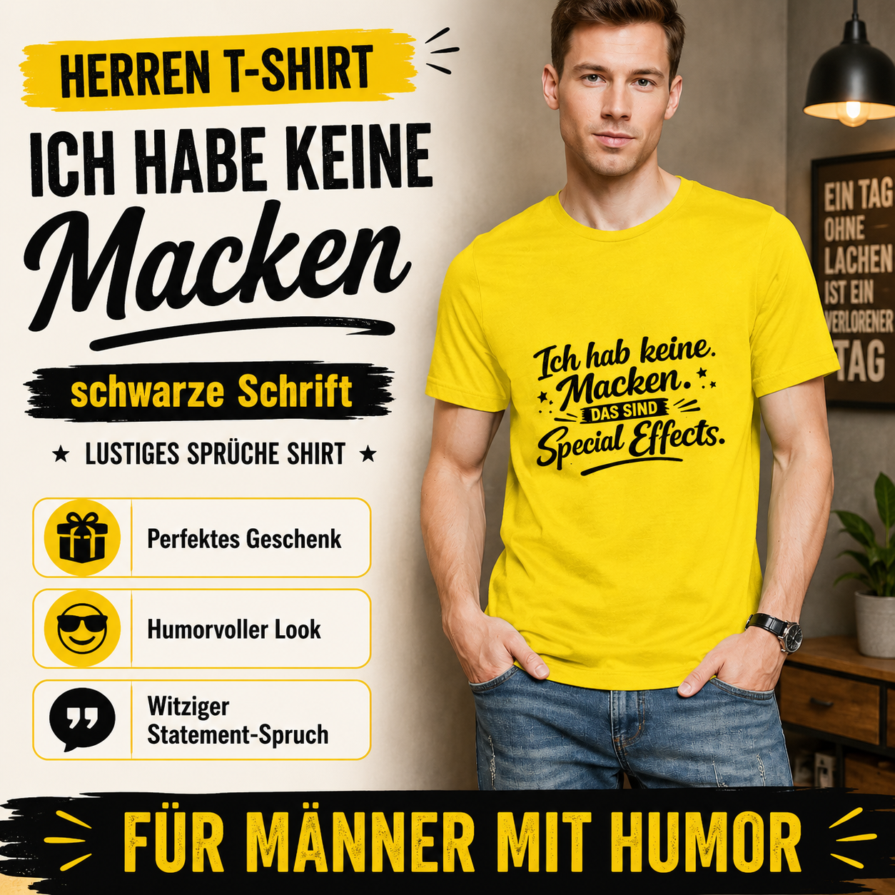 Herren T-Shirt „Ich habe keine Macken“ – Schwarze Schrift | Lustiges Sprüche Shirt