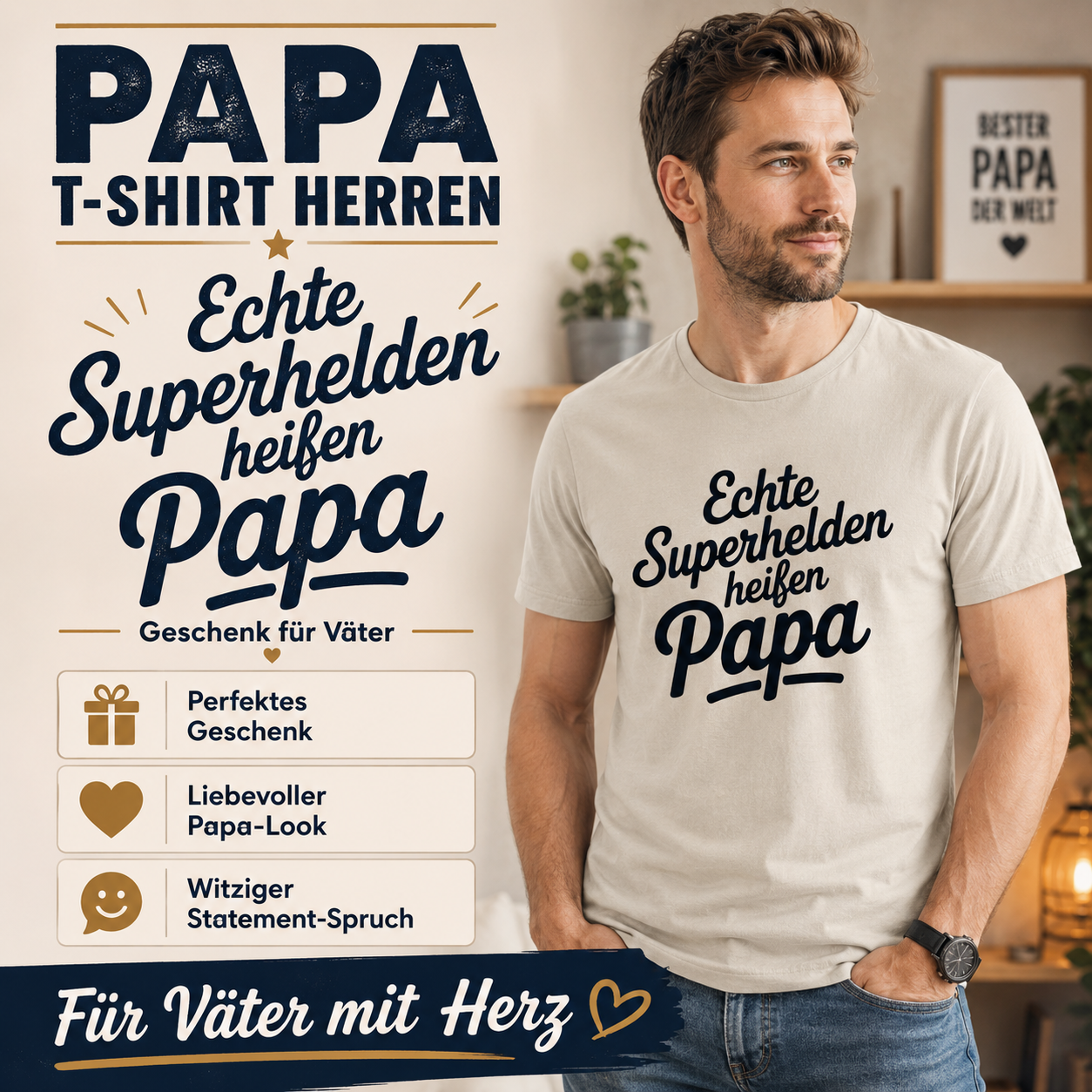 Papa T-Shirt Herren – Echte Superhelden heißen Papa | Geschenk für Väter