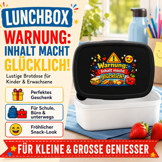 Lunchbox „Warnung: Inhalt macht glücklich!“ – Lustige Brotdose für Kinder & Erwachsene