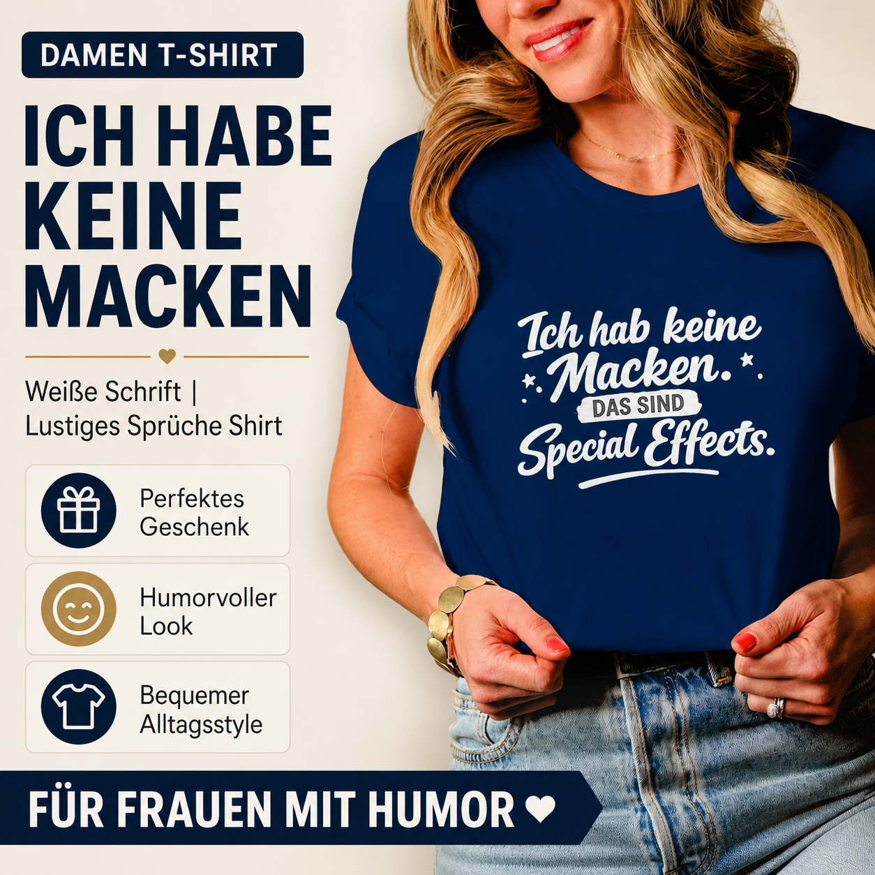 Damen T-Shirt „Ich habe keine Macken“ – Weiße Schrift | Lustiges Sprüche Shirt