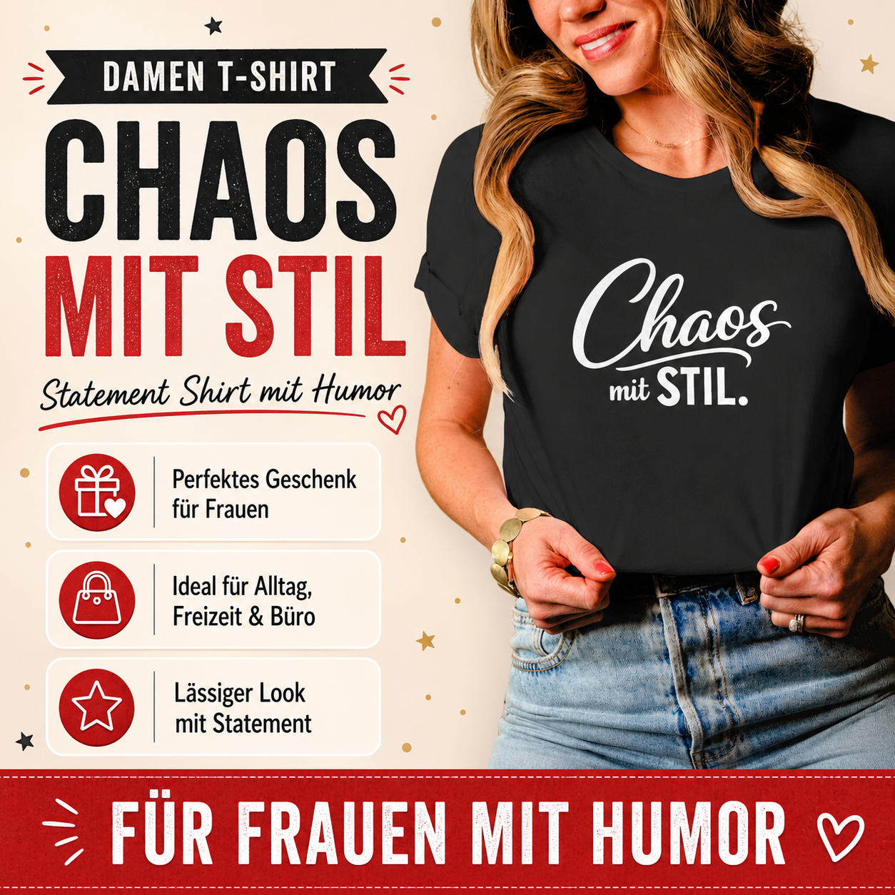 Damen T-Shirt „Chaos mit STIL“ – Statement Shirt mit Humor