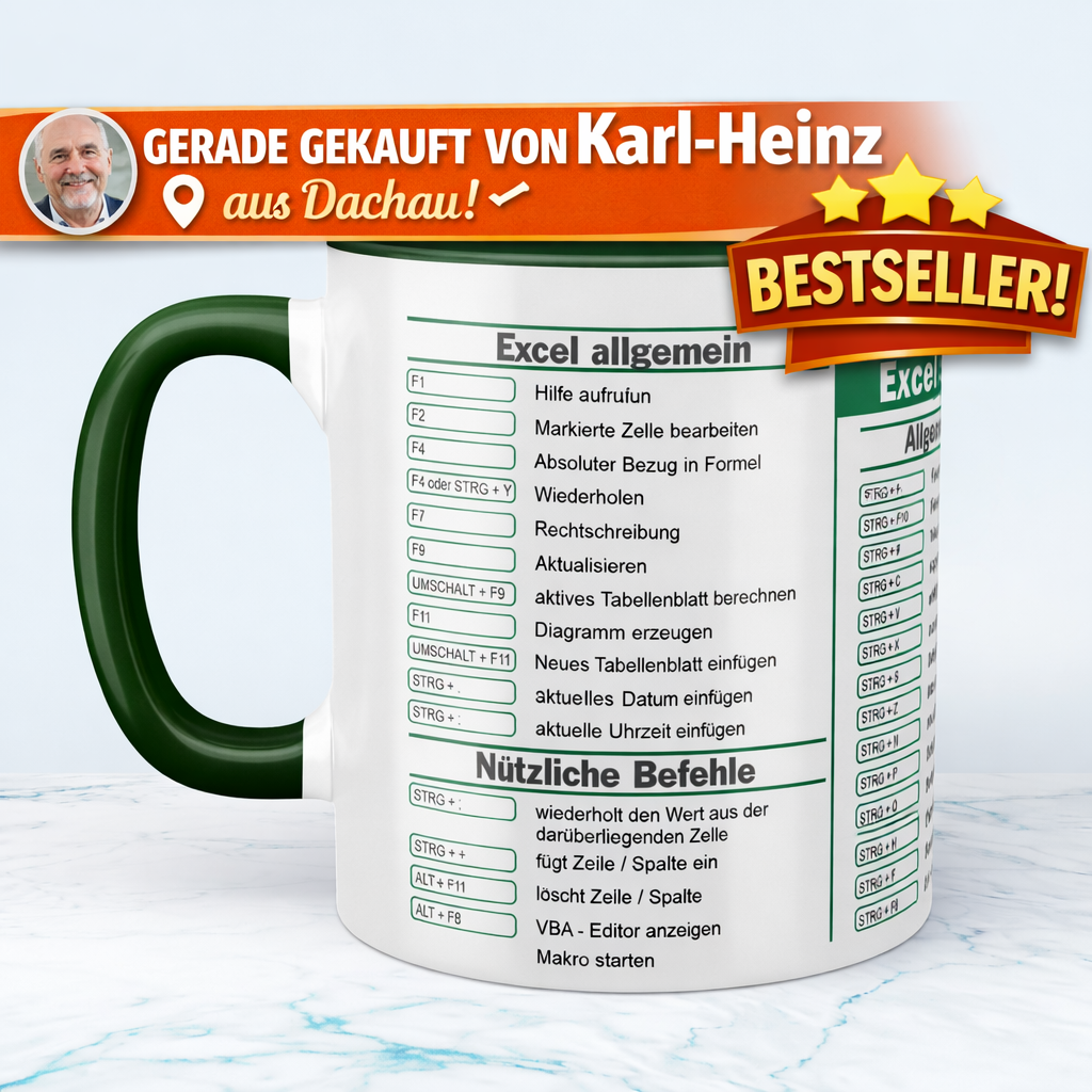 Ceramic mug with Excel shortcuts, gift for colleagues