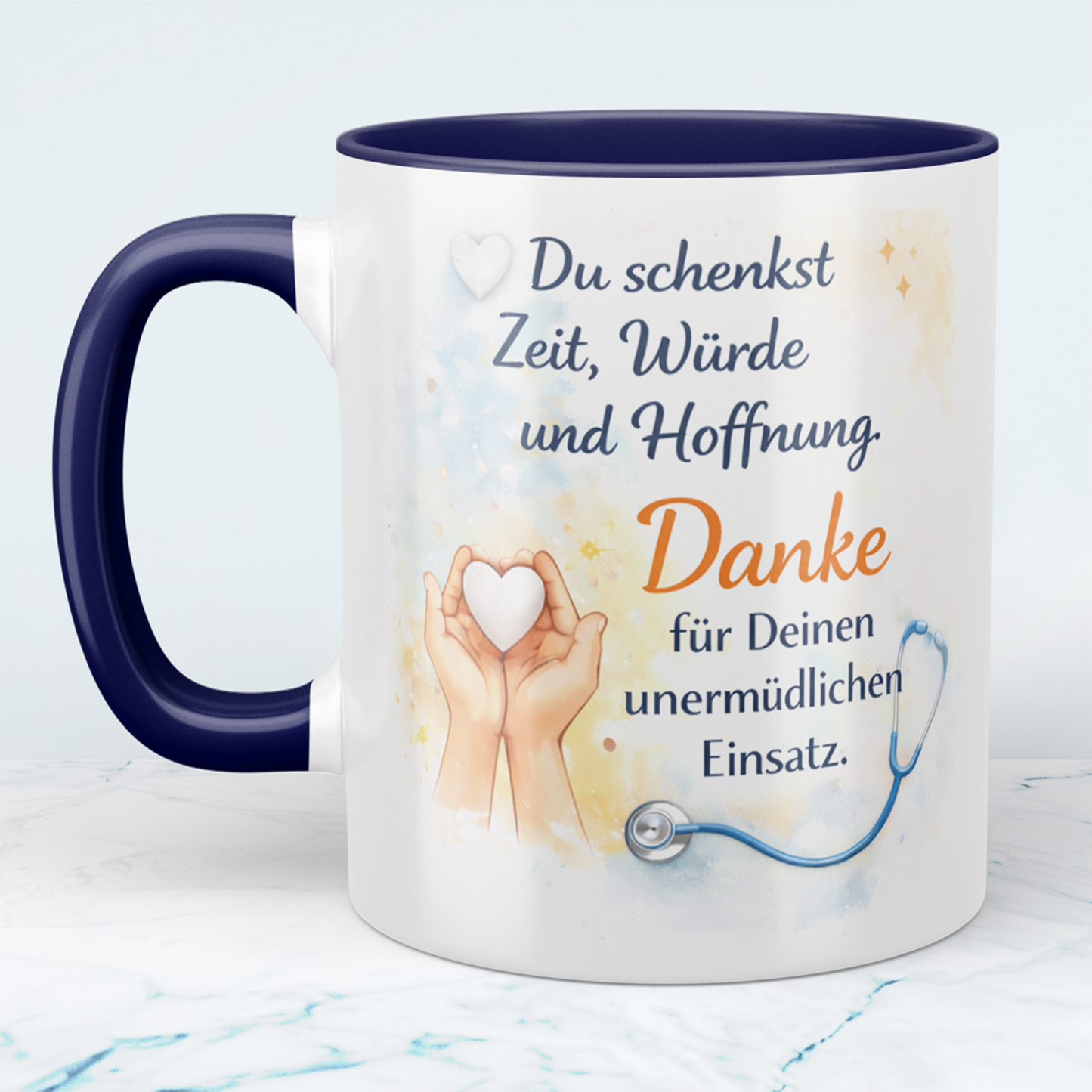 Bedruckte Tasse „Du schenkst Zeit, Würde und Hoffnung“ – Danke Geschenk für Pflegekräfte, Kollegen & Mitarbeiter