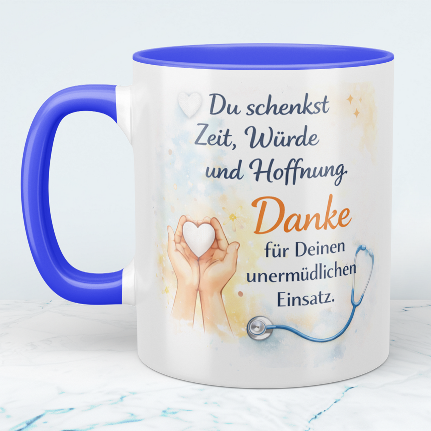 Bedruckte Tasse „Du schenkst Zeit, Würde und Hoffnung“ – Danke Geschenk für Pflegekräfte, Kollegen & Mitarbeiter