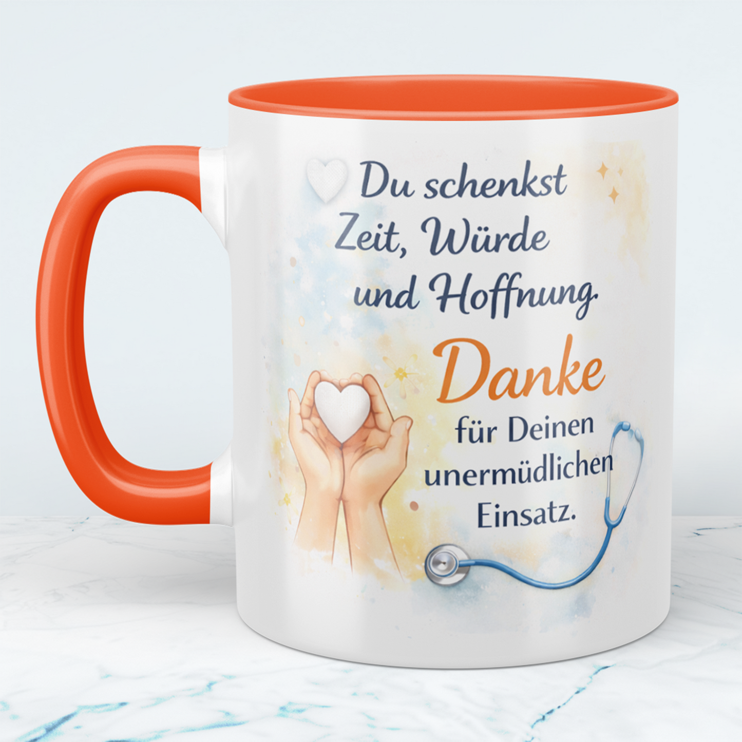 Bedruckte Tasse „Du schenkst Zeit, Würde und Hoffnung“ – Danke Geschenk für Pflegekräfte, Kollegen & Mitarbeiter