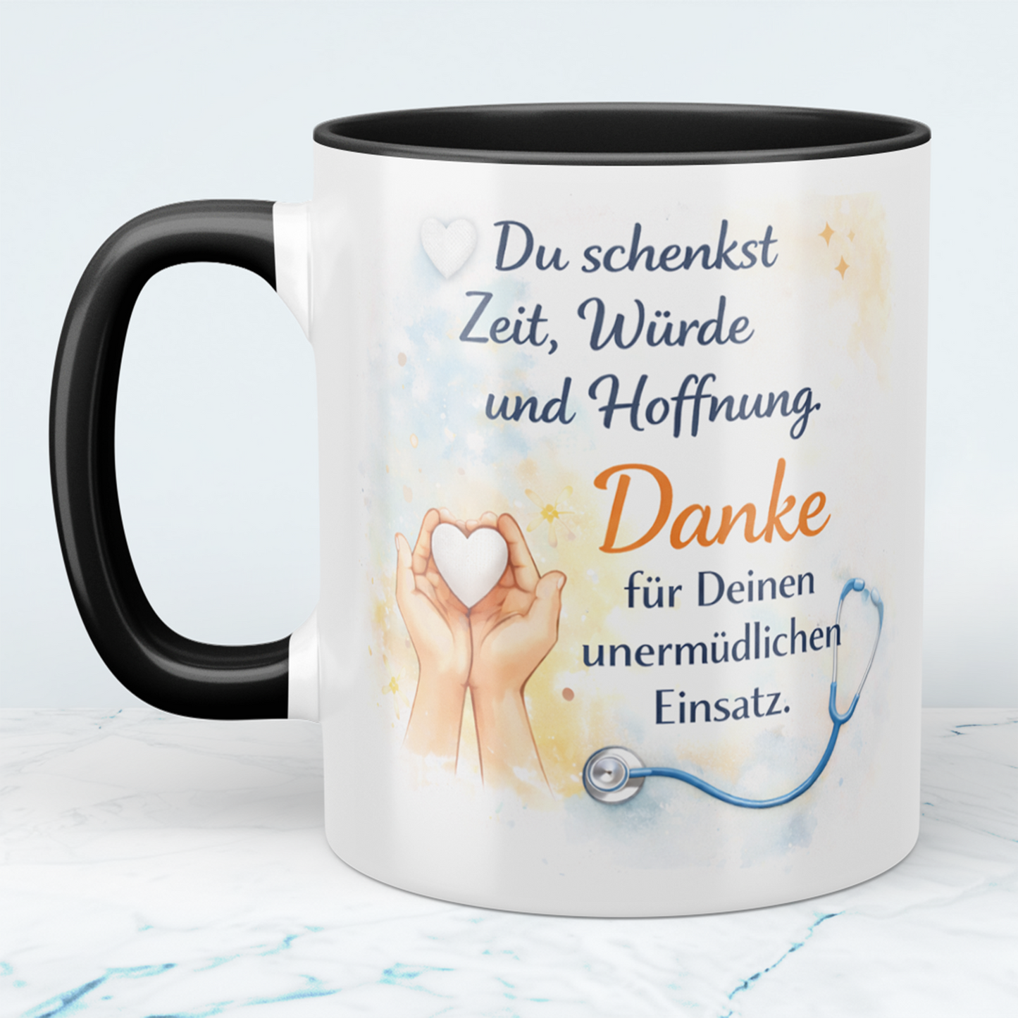 Bedruckte Tasse „Du schenkst Zeit, Würde und Hoffnung“ – Danke Geschenk für Pflegekräfte, Kollegen & Mitarbeiter