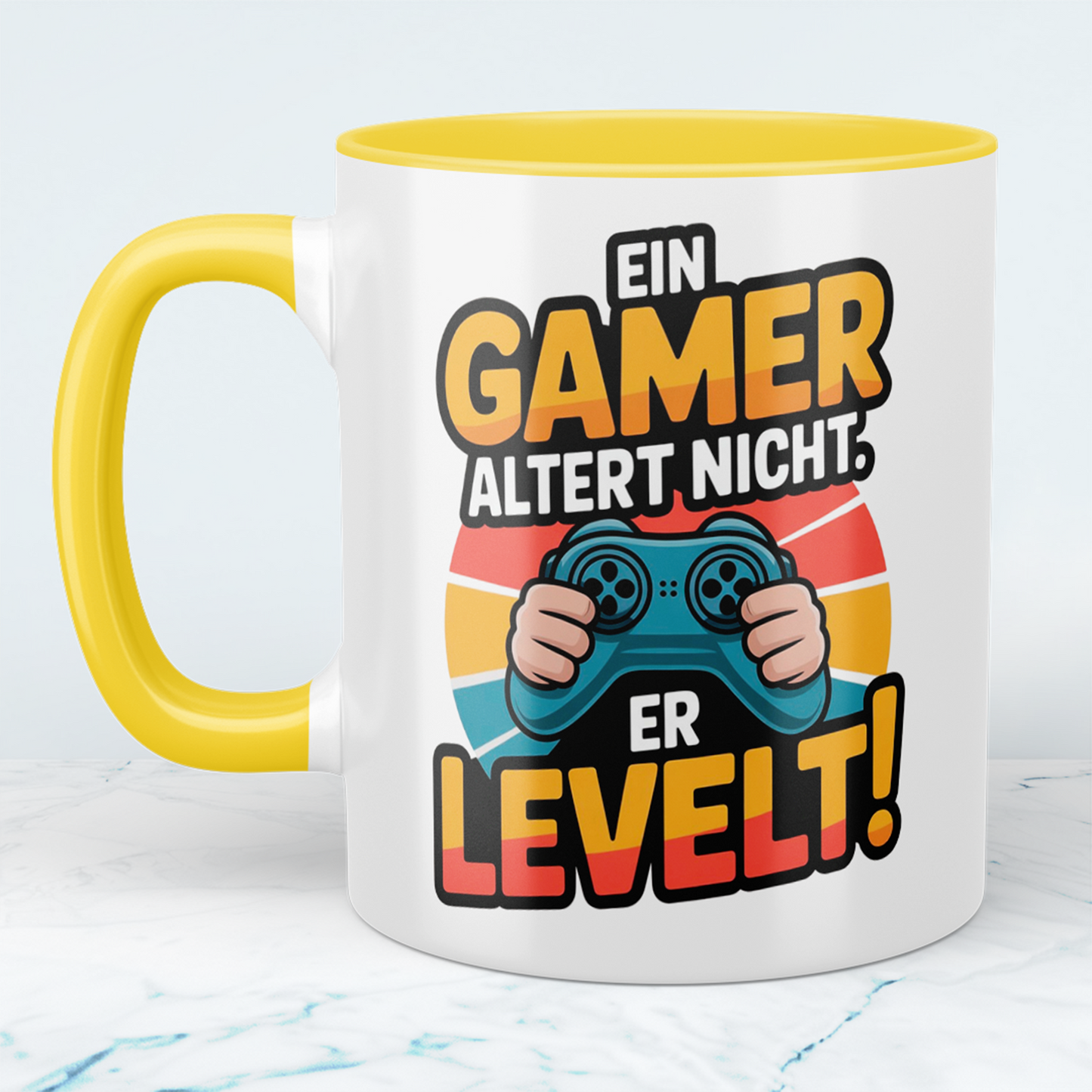 Lustige Gamer Tasse – Ein Gamer altert nicht, er LEVELT! – Geschenk für Zocker & Videospiel-Fans