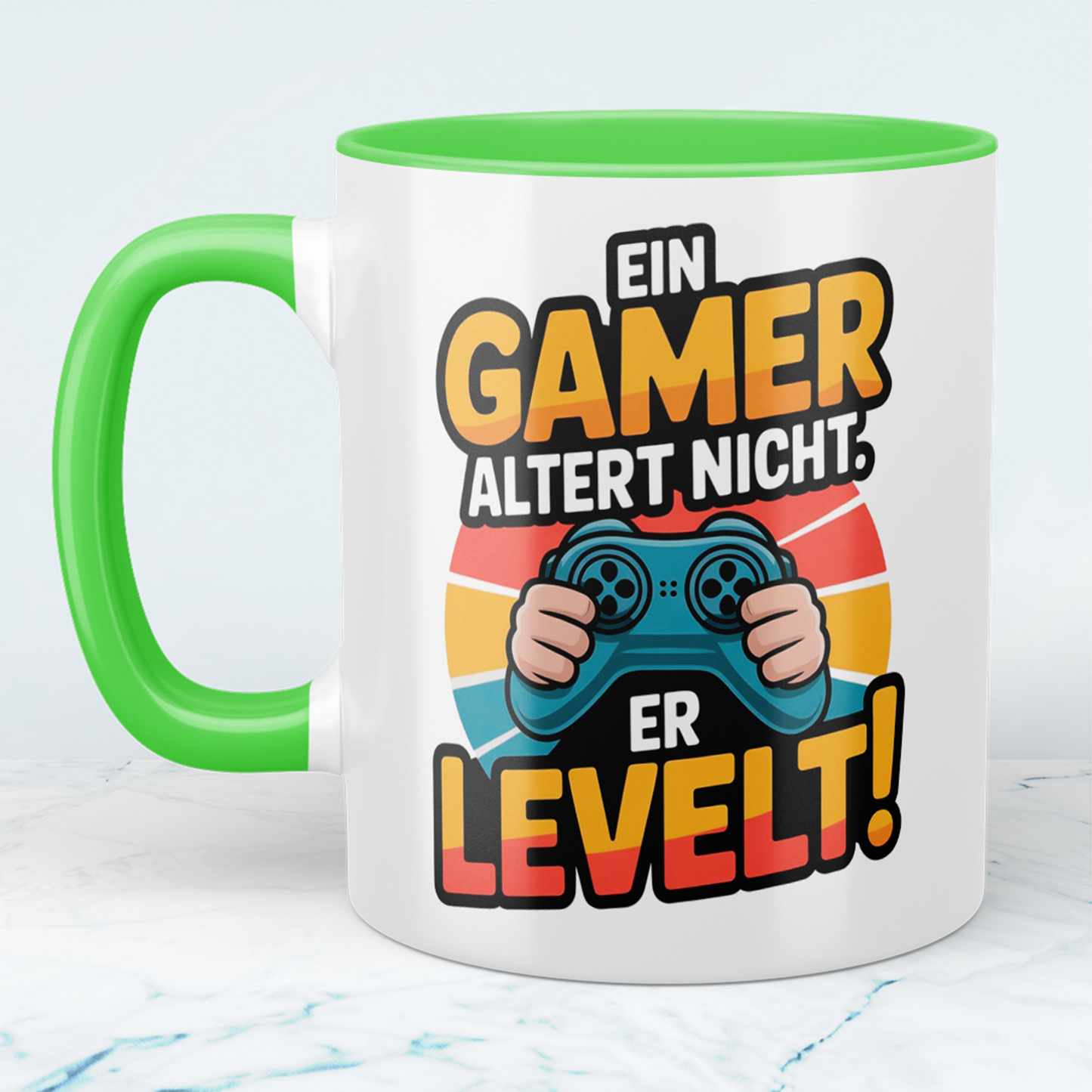 Lustige Gamer Tasse – Ein Gamer altert nicht, er LEVELT! – Geschenk für Zocker & Videospiel-Fans