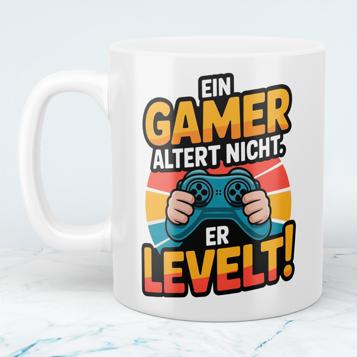 Lustige Gamer Tasse – Ein Gamer altert nicht, er LEVELT! – Geschenk für Zocker & Videospiel-Fans