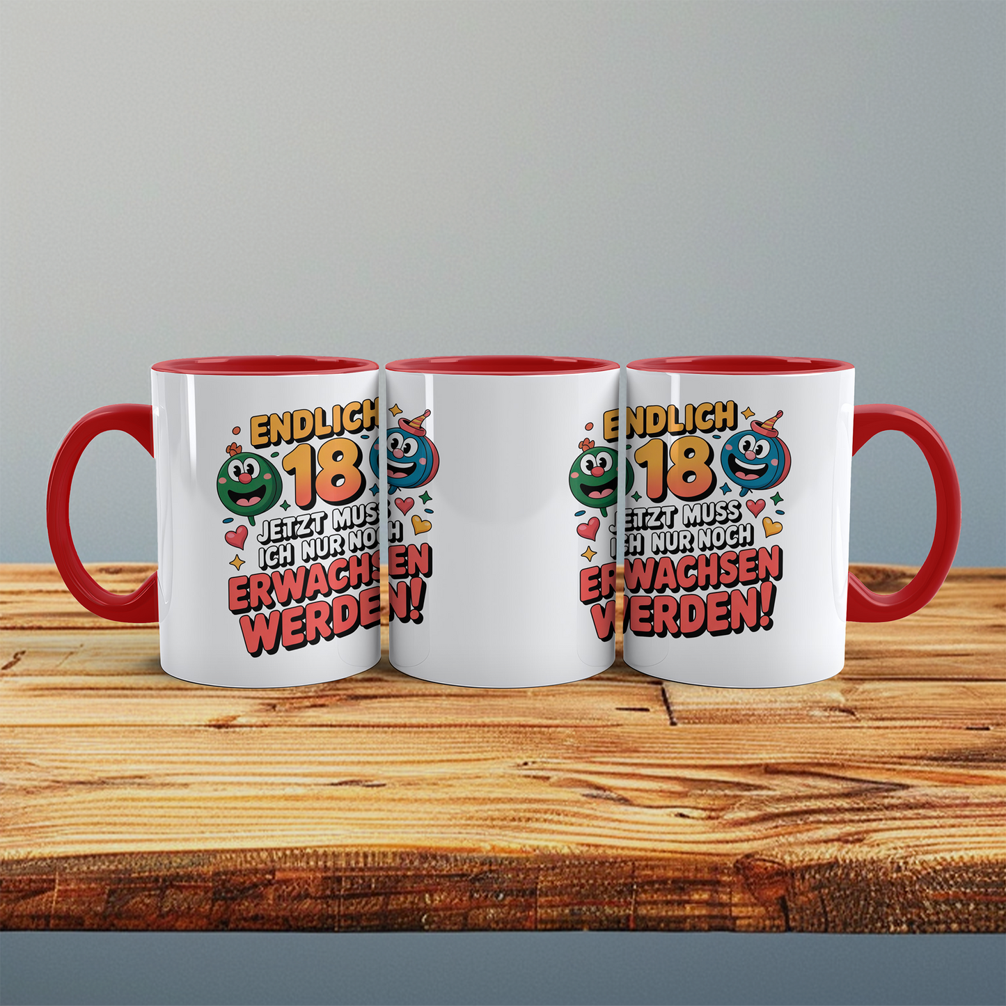 Humorvolle Tasse zum 18. Geburtstag – „Endlich 18 – Jetzt muss ich nur noch erwachsen werden“ – Geschenk für Familie & Freunde