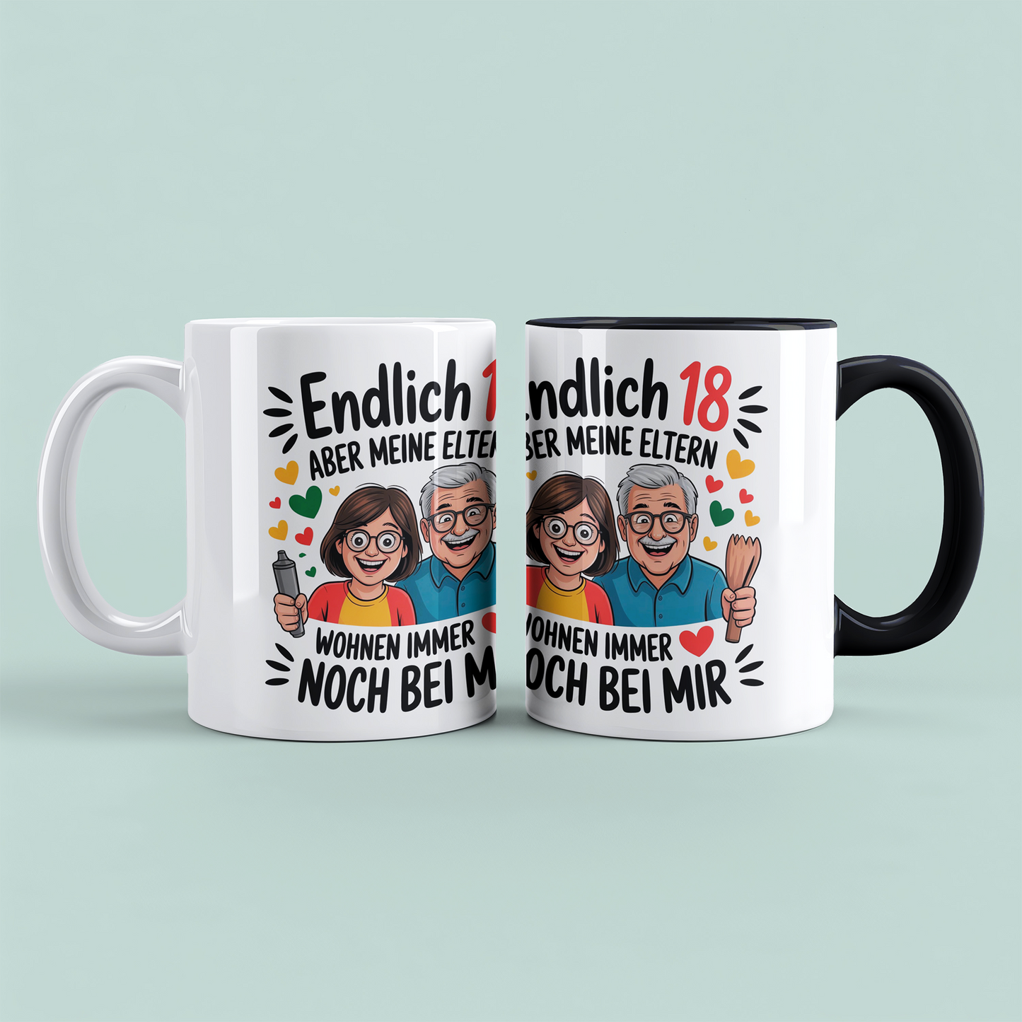 Lustige Tasse – „Endlich 18, aber meine Eltern wohnen immer noch bei mir“ – Witziges Geschenk zum 18. Geburtstag