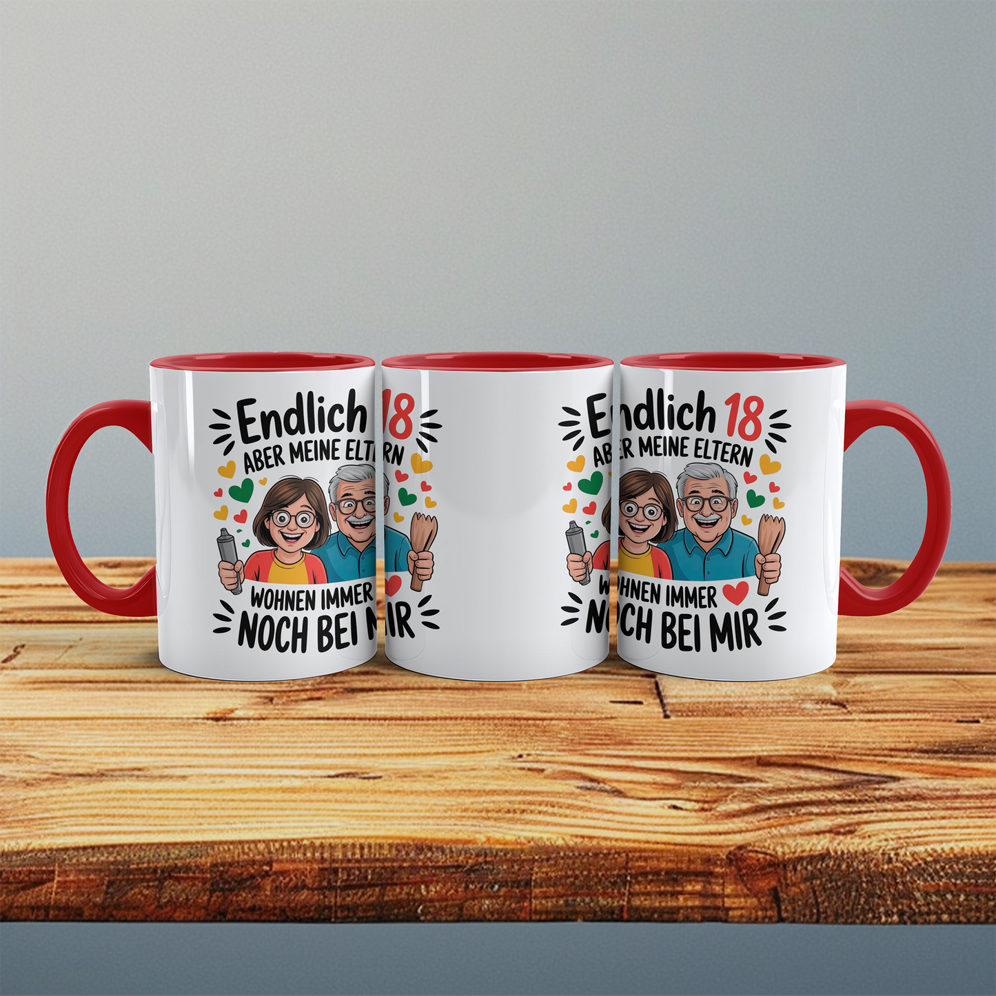 Lustige Tasse – „Endlich 18, aber meine Eltern wohnen immer noch bei mir“ – Witziges Geschenk zum 18. Geburtstag