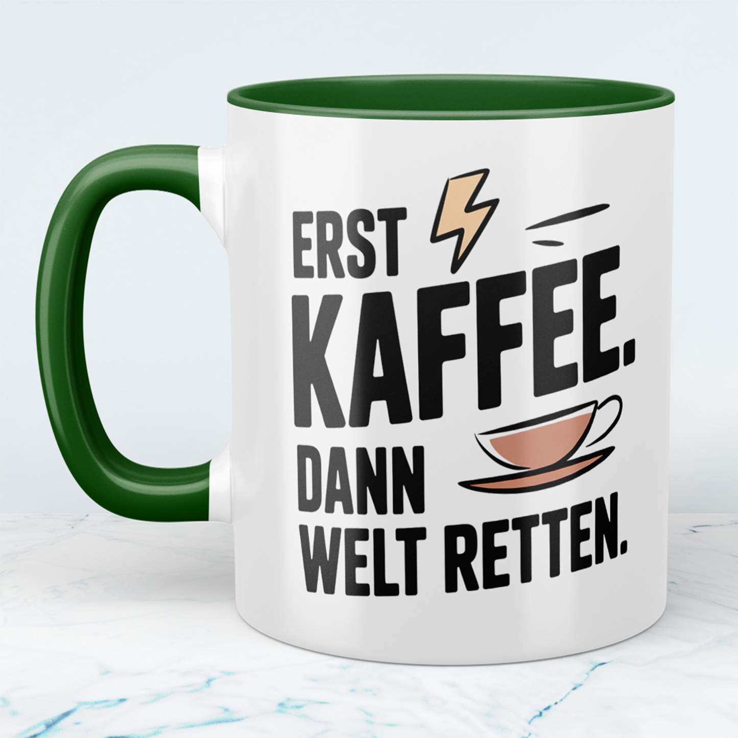 Lustige Kaffeetasse „Erst Kaffee. Dann Welt retten.“ – Geschenk für Arbeit & Kollegen