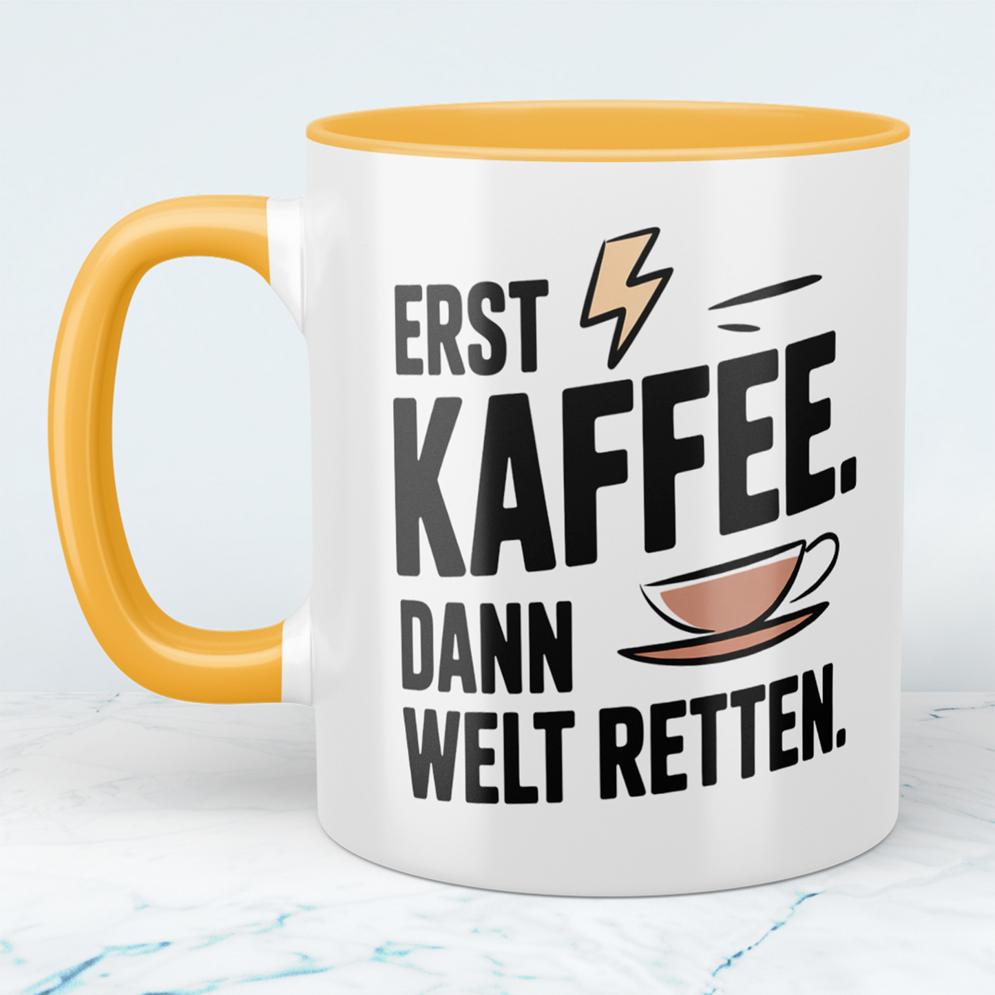Lustige Kaffeetasse „Erst Kaffee. Dann Welt retten.“ – Geschenk für Arbeit & Kollegen
