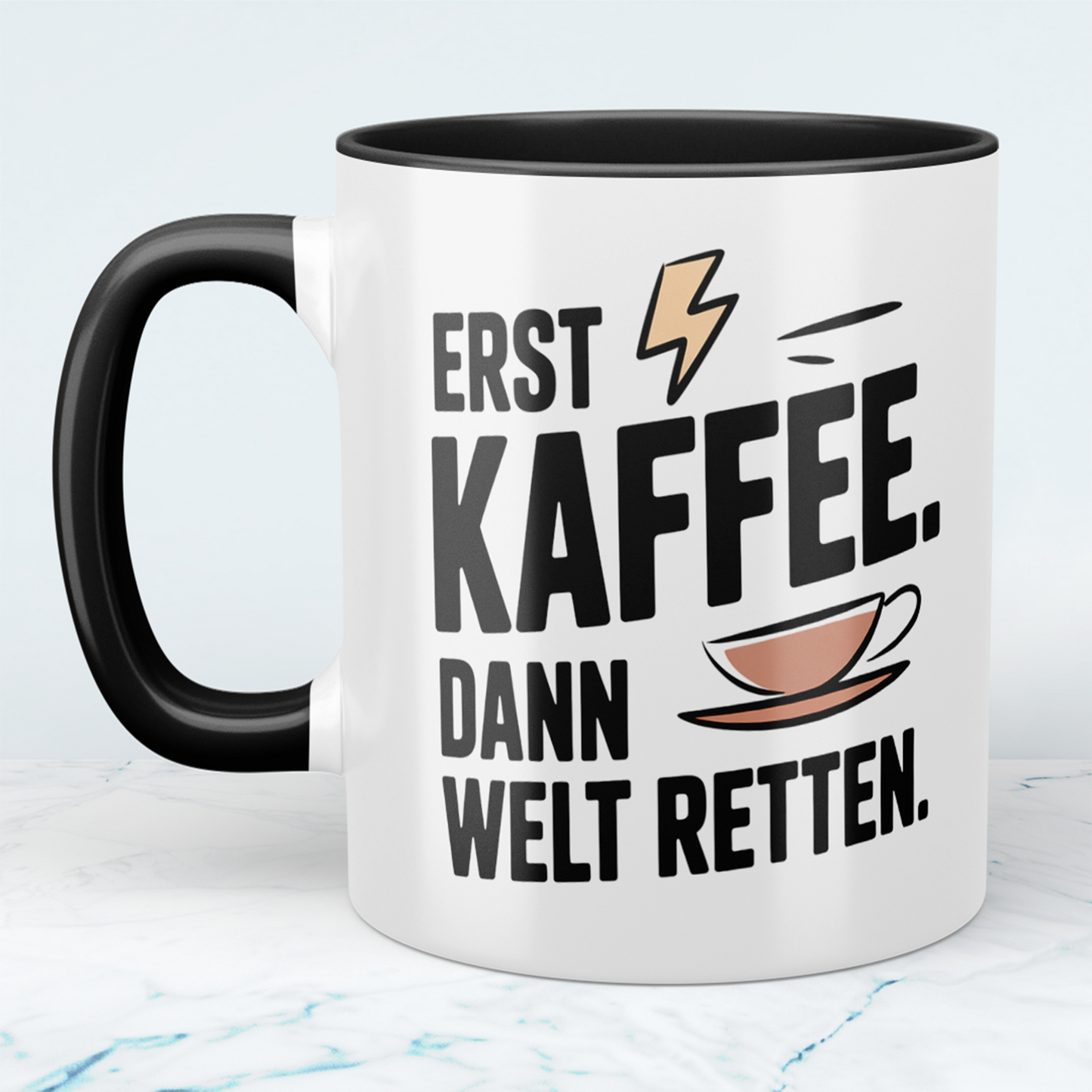 Lustige Kaffeetasse „Erst Kaffee. Dann Welt retten.“ – Geschenk für Arbeit & Kollegen