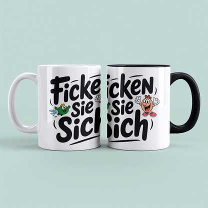 Lustige bedruckte Tasse mit Spruch: Ficken Sie sich! - Perfektes Geschenk für Kollegen und Freunde