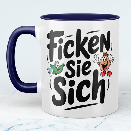 Lustige bedruckte Tasse mit Spruch: Ficken Sie sich! - Perfektes Geschenk für Kollegen und Freunde