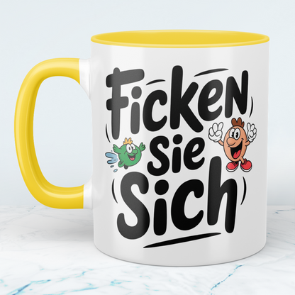 Lustige bedruckte Tasse mit Spruch: Ficken Sie sich! - Perfektes Geschenk für Kollegen und Freunde