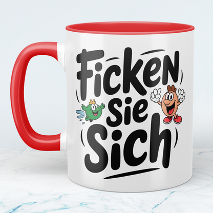 Lustige bedruckte Tasse mit Spruch: Ficken Sie sich! - Perfektes Geschenk für Kollegen und Freunde