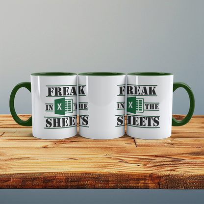 Becher mit Aufschrift "Freak in the Sheets" - Excel Tasse, Geschenk für Kollegen