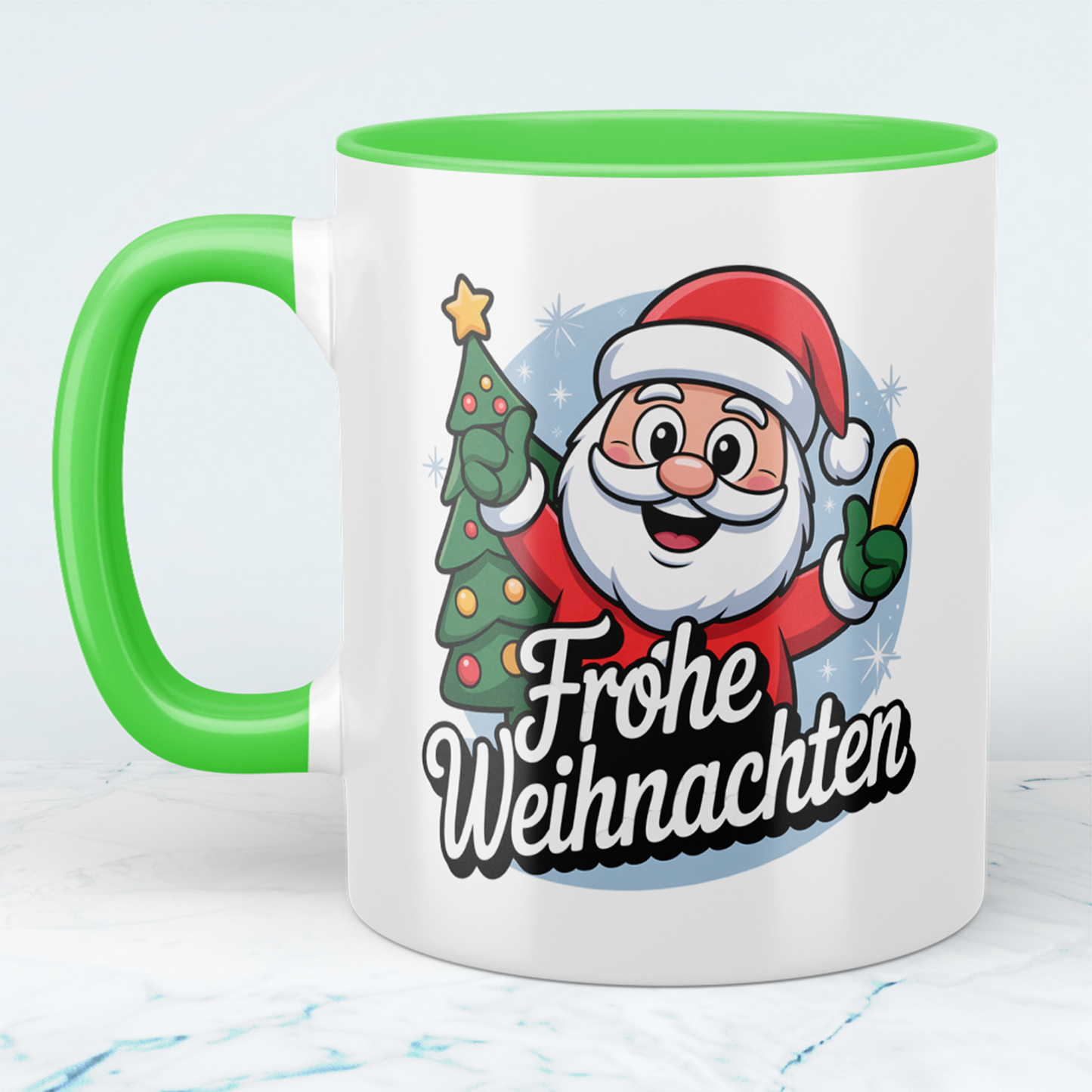 Bedruckte Weihnachtstasse mit Motiv – Frohe Weihnachten, ideale Geschenkidee