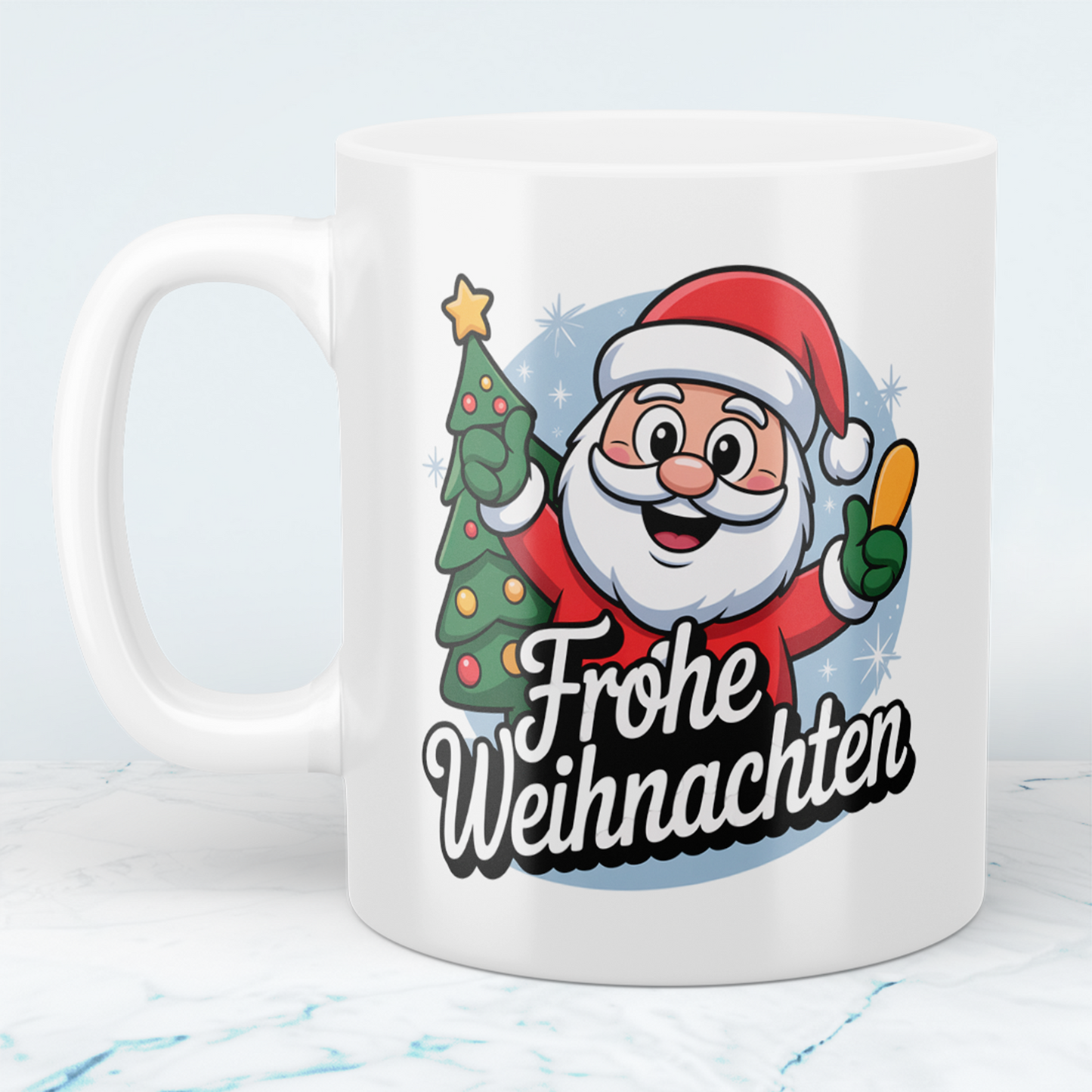 Bedruckte Weihnachtstasse mit Motiv – Frohe Weihnachten, ideale Geschenkidee