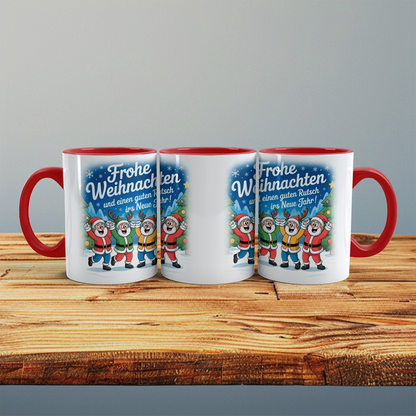 Bedruckte Weihnachtstasse mit Spruch „Frohe Weihnachten und einen guten Rutsch ins neue Jahr!“, Geschenk