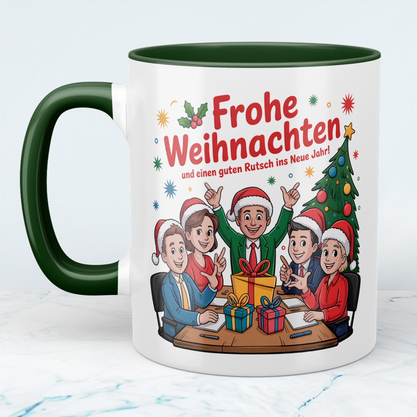 Weihnachtstasse Frohe Weihnachten & guten Rutsch – Geschenkidee für Freunde, Kollegen, Büro & Teams!