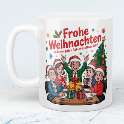 Weihnachtstasse Frohe Weihnachten & guten Rutsch – Geschenkidee für Freunde, Kollegen, Büro & Teams!
