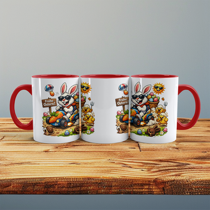 Lustige Oster Tasse mit Osterhase Motiv – Frohe Ostern Becher – Geschenk zu Ostern für Familie & Freunde